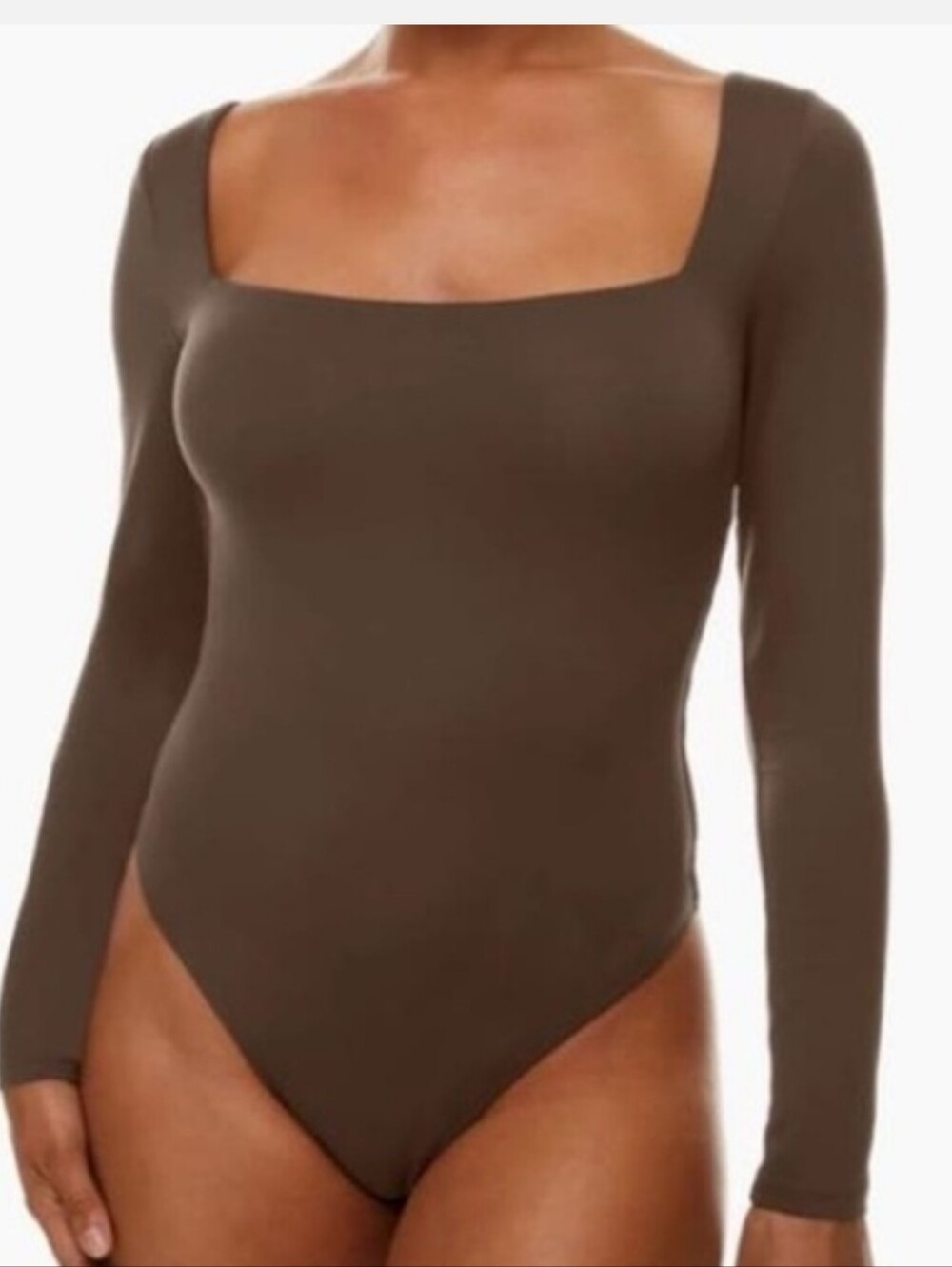 Babaton Long-Sleeve Square Neck Bodysuit - Brown